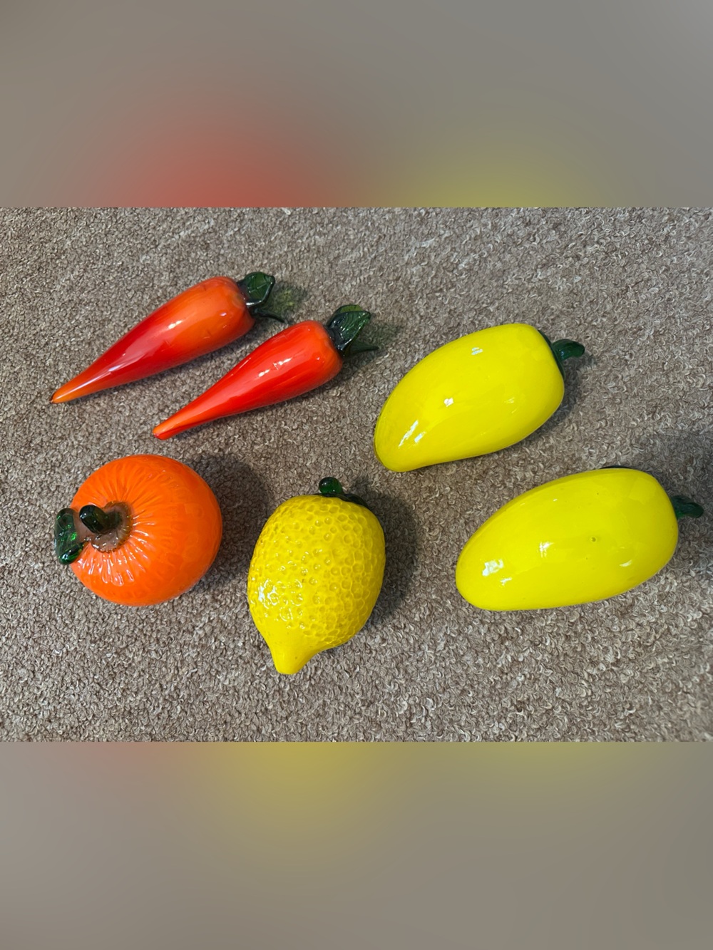 Lot of 6 blown glass fruit and vegetables
